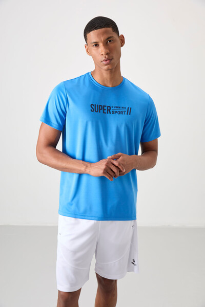 Tommylife Wholesale Crew Neck Standard Fit Active Sports Men's T-Shirt 88385 Saxe - Thumbnail