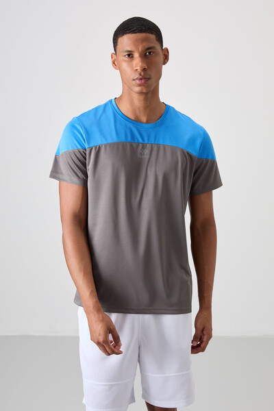 Tommylife Wholesale Crew Neck Standard Fit Active Sports Men's T-Shirt 88386 Dark Gray - Thumbnail