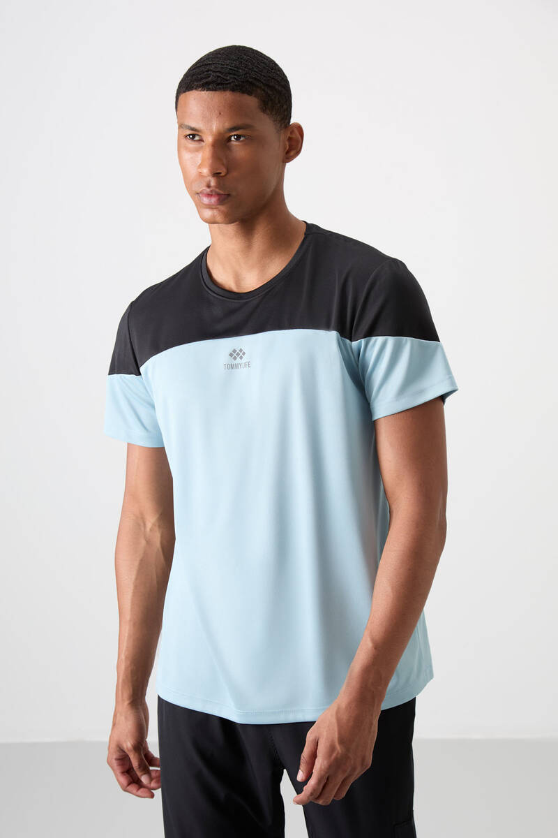 TOMMYLIFE - Tommylife Wholesale Crew Neck Standard Fit Active Sports Men's T-Shirt 88386 Light Blue