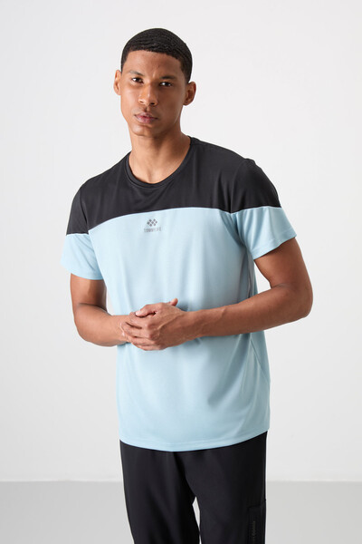 Tommylife Wholesale Crew Neck Standard Fit Active Sports Men's T-Shirt 88386 Light Blue - Thumbnail