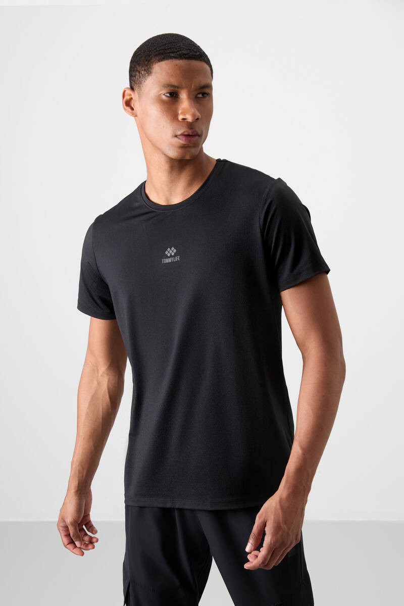 TOMMYLIFE - Tommylife Wholesale Crew Neck Standard Fit Active Sports Men's T-Shirt 88387 Black