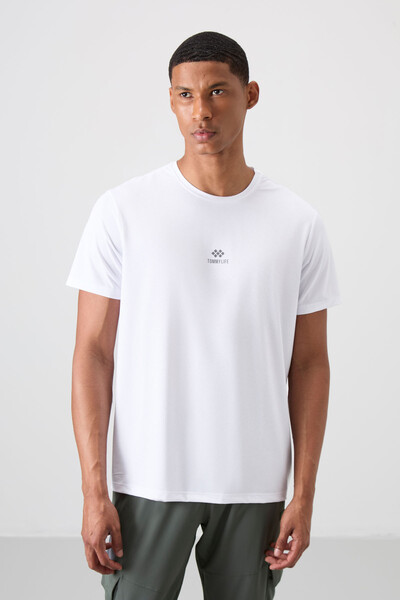 Tommylife Wholesale Crew Neck Standard Fit Active Sports Men's T-Shirt 88387 White - Thumbnail