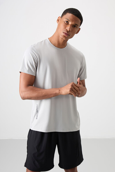 Tommylife Wholesale Crew Neck Standard Fit Active Sports Men's T-Shirt 88388 Stone - Thumbnail