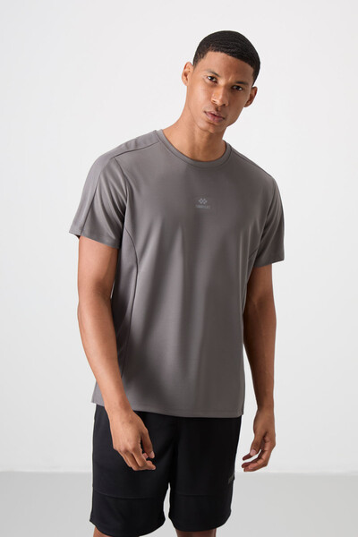 Tommylife Wholesale Crew Neck Standard Fit Active Sports Men's T-Shirt 88390 Dark Gray - Thumbnail