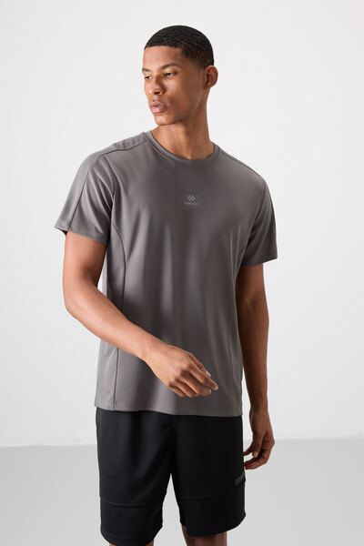 Tommylife Wholesale Crew Neck Standard Fit Active Sports Men's T-Shirt 88390 Dark Gray - Thumbnail