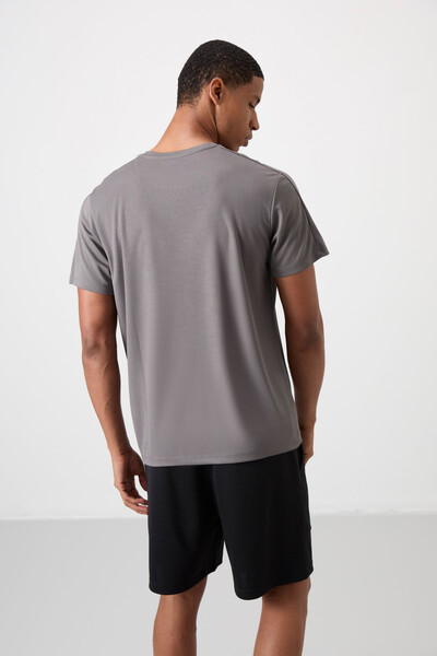 Tommylife Wholesale Crew Neck Standard Fit Active Sports Men's T-Shirt 88390 Dark Gray - Thumbnail