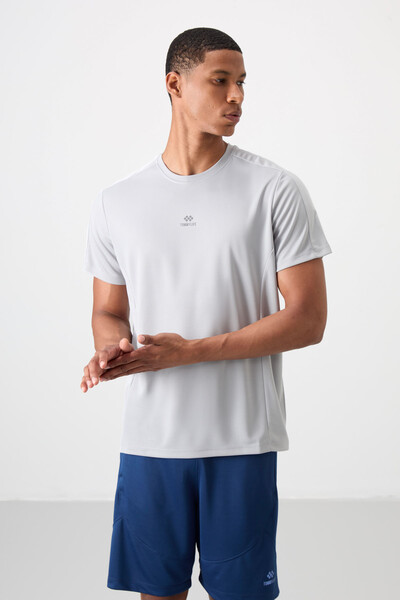 Tommylife Wholesale Crew Neck Standard Fit Active Sports Men's T-Shirt 88390 Gray - Thumbnail