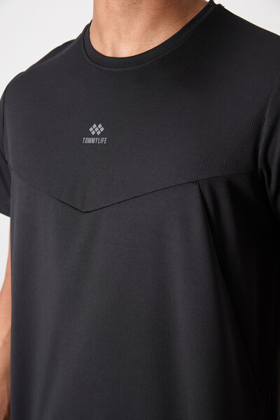 Tommylife Wholesale Crew Neck Standard Fit Active Sports Men's T-Shirt 88391 Black - Thumbnail