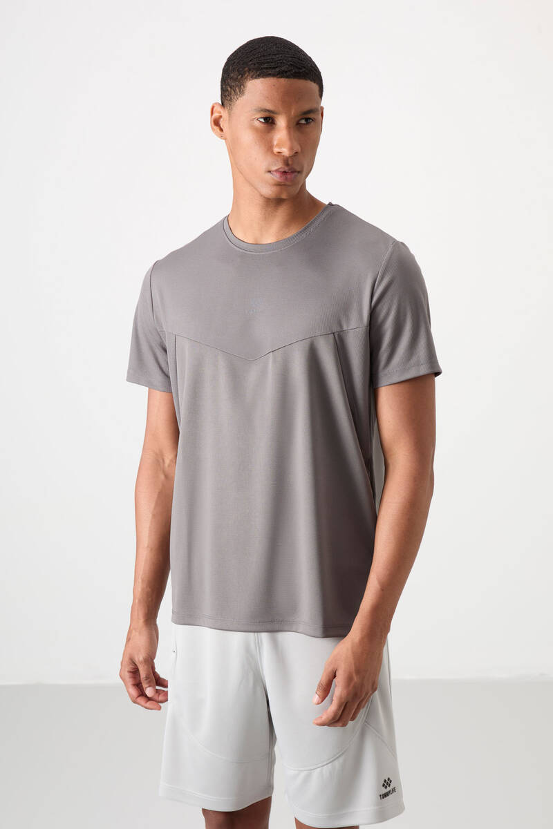 TOMMYLIFE - Tommylife Wholesale Crew Neck Standard Fit Active Sports Men's T-Shirt 88391 Dark Gray