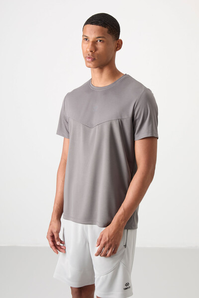 Tommylife Wholesale Crew Neck Standard Fit Active Sports Men's T-Shirt 88391 Dark Gray - Thumbnail