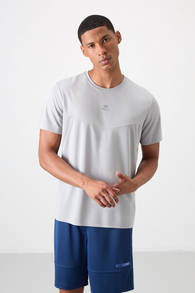 Tommylife Wholesale Crew Neck Standard Fit Active Sports Men's T-Shirt 88391 Gray - Thumbnail