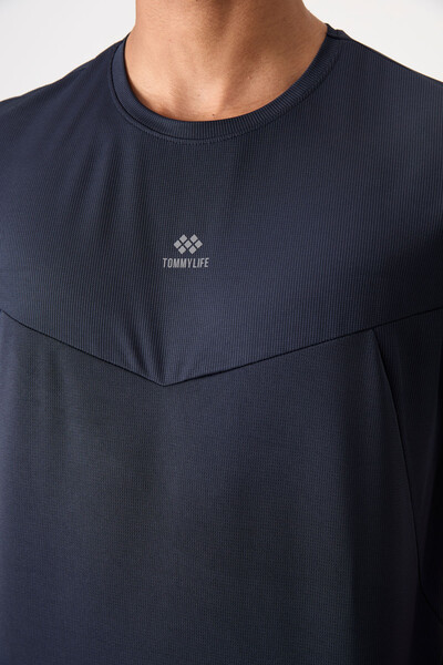 Tommylife Wholesale Crew Neck Standard Fit Active Sports Men's T-Shirt 88391 Navy Blue - Thumbnail