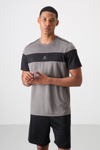 Tommylife Wholesale Crew Neck Standard Fit Active Sports Men's T-Shirt 88396 Dark Gray - Thumbnail