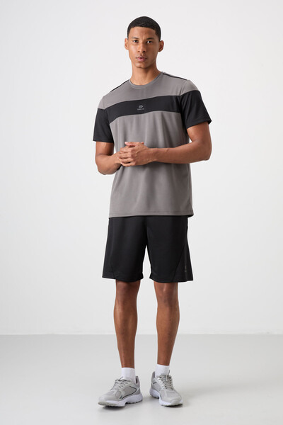 Tommylife Wholesale Crew Neck Standard Fit Active Sports Men's T-Shirt 88396 Dark Gray - Thumbnail