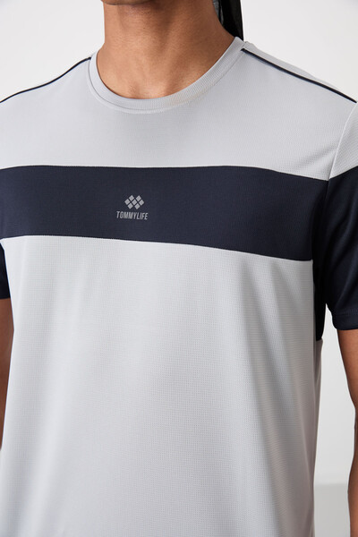 Tommylife Wholesale Crew Neck Standard Fit Active Sports Men's T-Shirt 88396 Gray - Thumbnail