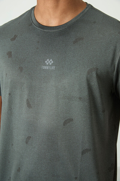 Tommylife Wholesale Crew Neck Standard Fit Active Sports Men's T-Shirt 88397 Khaki - Thumbnail