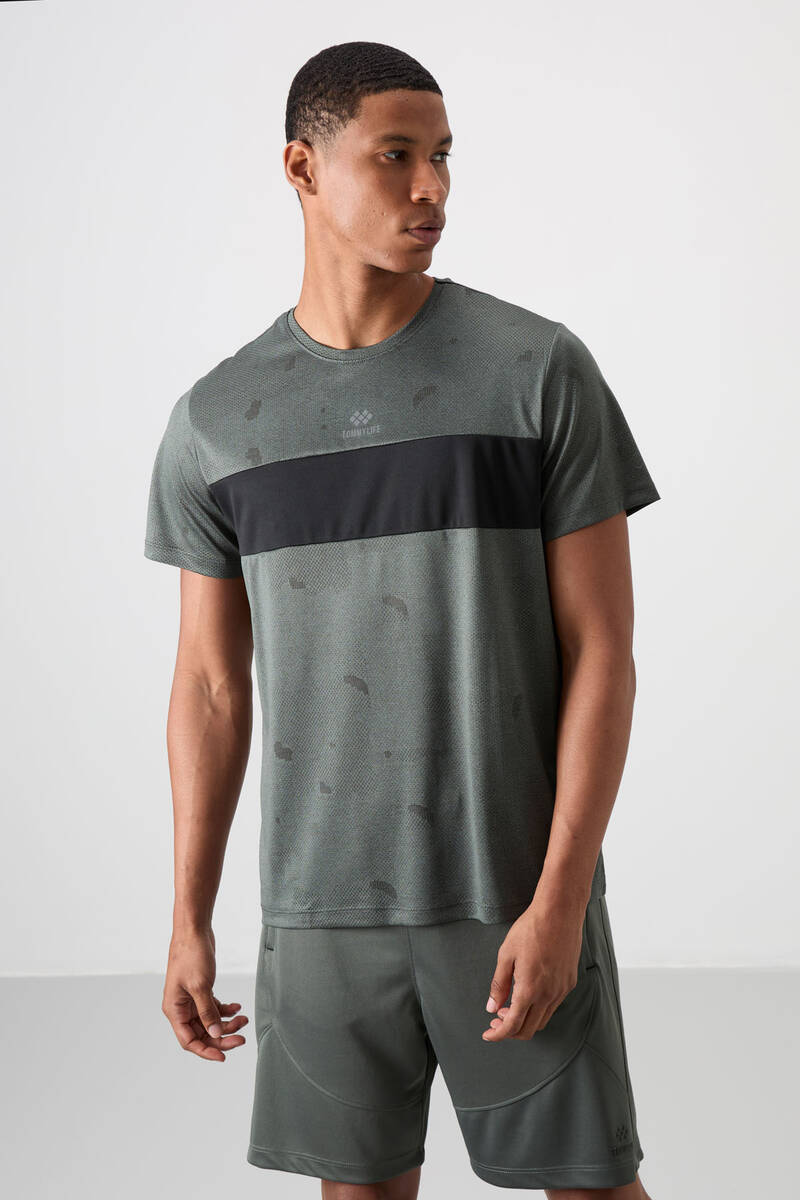 TOMMYLIFE - Tommylife Wholesale Crew Neck Standard Fit Active Sports Men's T-Shirt 88398 Khaki