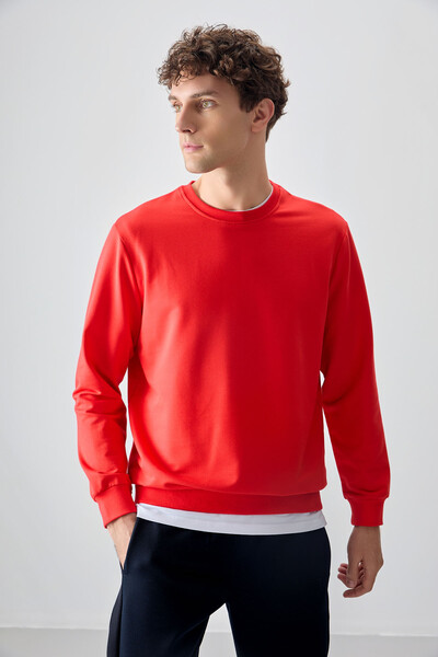 Tommylife Wholesale Crew Neck Standard Fit Basic Men's Sweatshirt 88363 Fiesta - Thumbnail