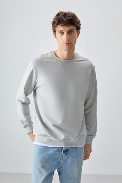 Tommylife Wholesale Crew Neck Standard Fit Basic Men's Sweatshirt 88363 Stone - Thumbnail