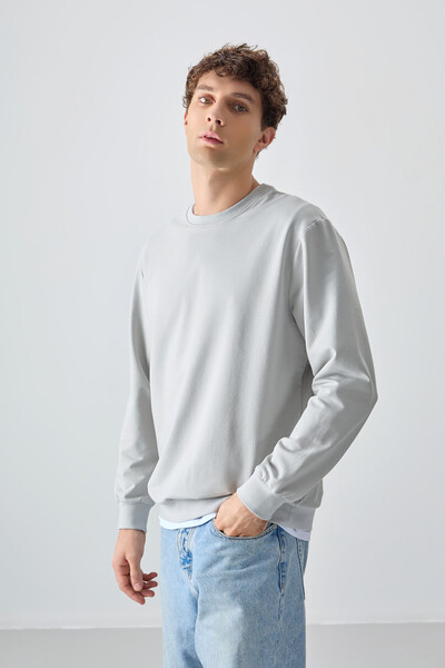 Tommylife Wholesale Crew Neck Standard Fit Basic Men's Sweatshirt 88363 Stone - Thumbnail