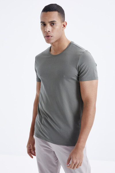 Tommylife Wholesale Crew Neck Standard Fit Basic Men's T-Shirt 87911 Almond Green - 6