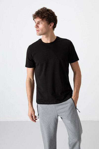 Tommylife Wholesale Crew Neck Standard Fit Basic Men's T-Shirt 87911 Black - Thumbnail