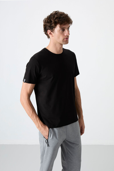 Tommylife Wholesale Crew Neck Standard Fit Basic Men's T-Shirt 87911 Black - Thumbnail