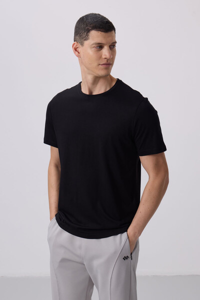 Tommylife Wholesale Crew Neck Standard Fit Basic Men's T-Shirt 87911 Black - Thumbnail