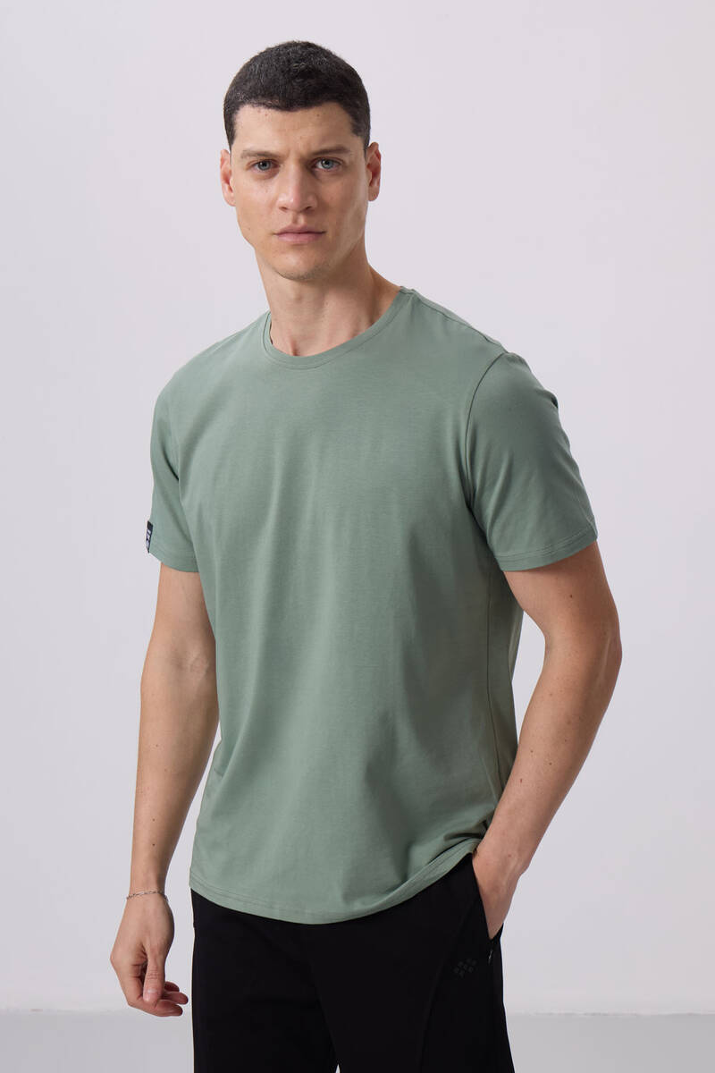 TOMMYLIFE - Tommylife Wholesale Crew Neck Standard Fit Basic Men's T-Shirt 87911 Cactus
