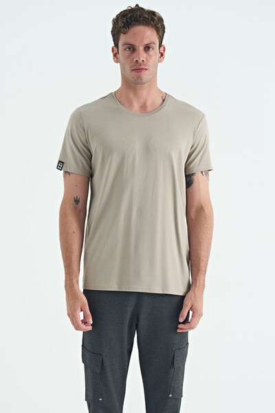 Tommylife Wholesale Crew Neck Standard Fit Basic Men's T-Shirt 87911 Dark Beige - Thumbnail