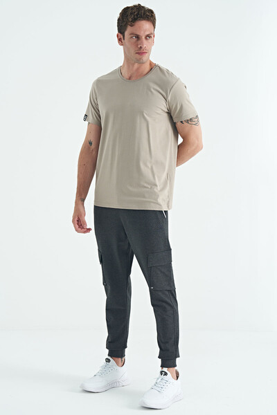 Tommylife Wholesale Crew Neck Standard Fit Basic Men's T-Shirt 87911 Dark Beige - Thumbnail