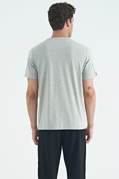 Tommylife Wholesale Crew Neck Standard Fit Basic Men's T-Shirt 87911 Light Gray Melange - Thumbnail