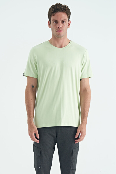 Tommylife Wholesale Crew Neck Standard Fit Basic Men's T-Shirt 87911 Light Green - Thumbnail