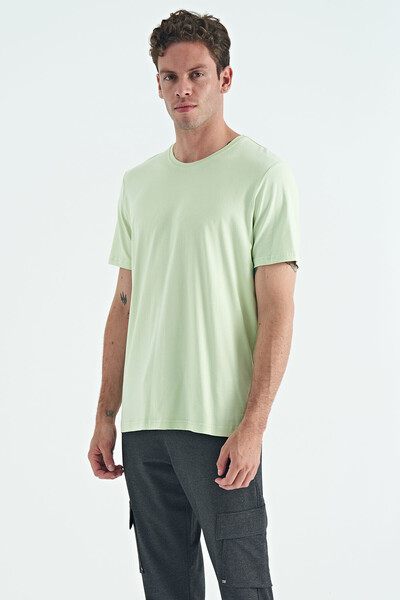 Tommylife Wholesale Crew Neck Standard Fit Basic Men's T-Shirt 87911 Light Green - Thumbnail