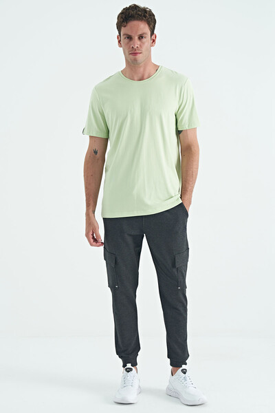 Tommylife Wholesale Crew Neck Standard Fit Basic Men's T-Shirt 87911 Light Green - Thumbnail