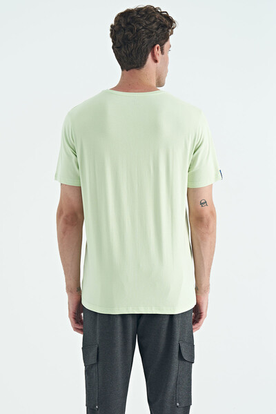 Tommylife Wholesale Crew Neck Standard Fit Basic Men's T-Shirt 87911 Light Green - Thumbnail