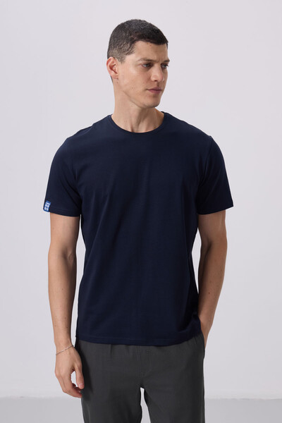 Tommylife Wholesale Crew Neck Standard Fit Basic Men's T-Shirt 87911 Navy Blue - Thumbnail