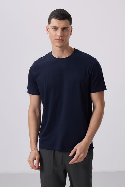 Tommylife Wholesale Crew Neck Standard Fit Basic Men's T-Shirt 87911 Navy Blue - Thumbnail