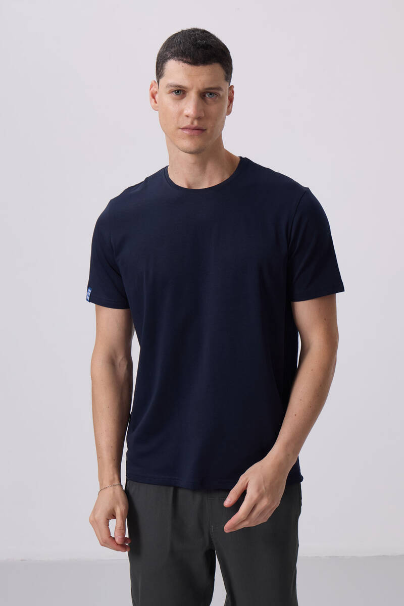 TOMMYLIFE - Tommylife Wholesale Crew Neck Standard Fit Basic Men's T-Shirt 87911 Navy Blue