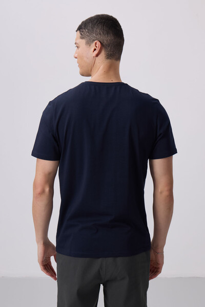 Tommylife Wholesale Crew Neck Standard Fit Basic Men's T-Shirt 87911 Navy Blue - Thumbnail