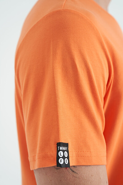 Tommylife Wholesale Crew Neck Standard Fit Basic Men's T-Shirt 87911 Orange - Thumbnail