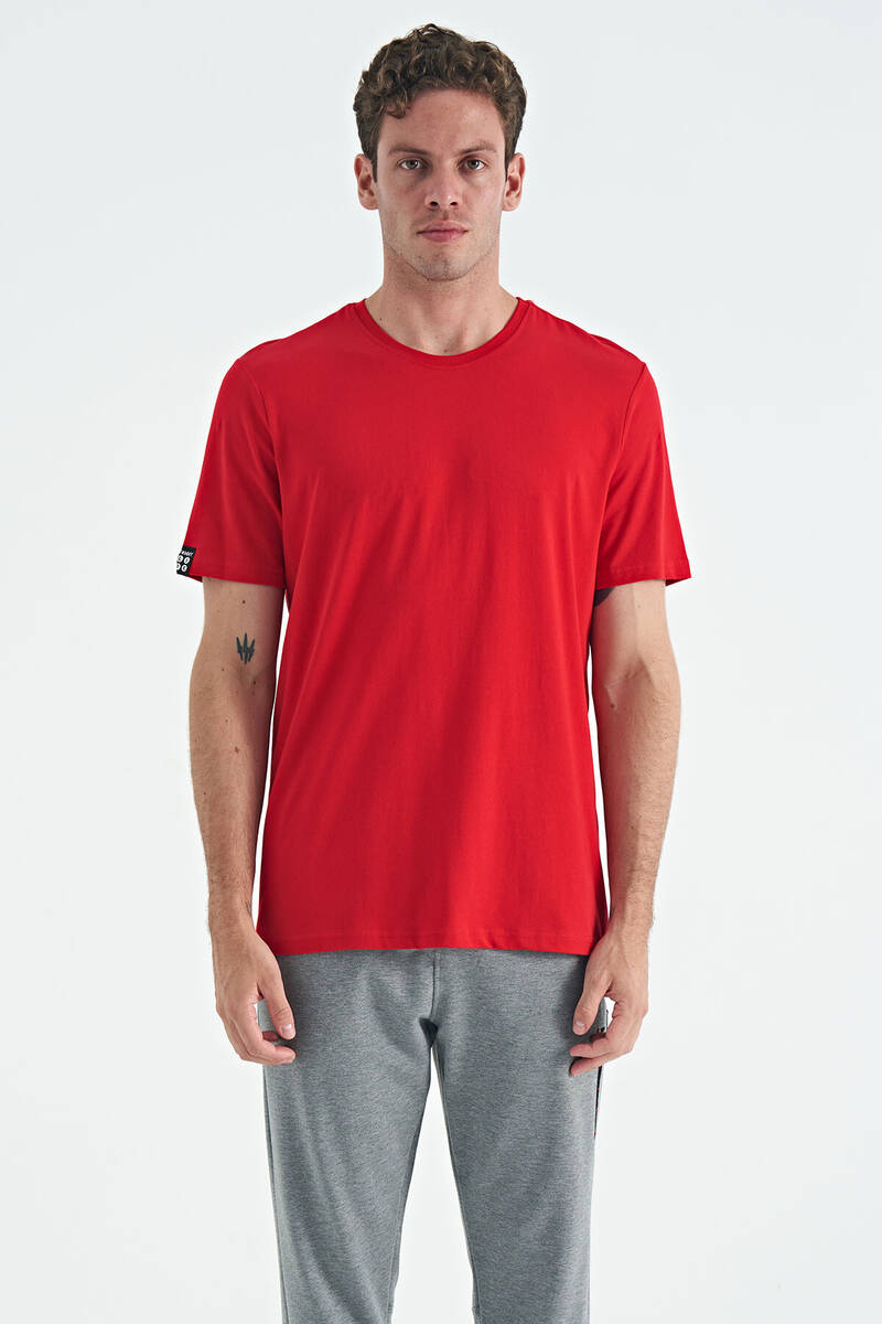 TOMMYLIFE - Tommylife Wholesale Crew Neck Standard Fit Basic Men's T-Shirt 87911 Red