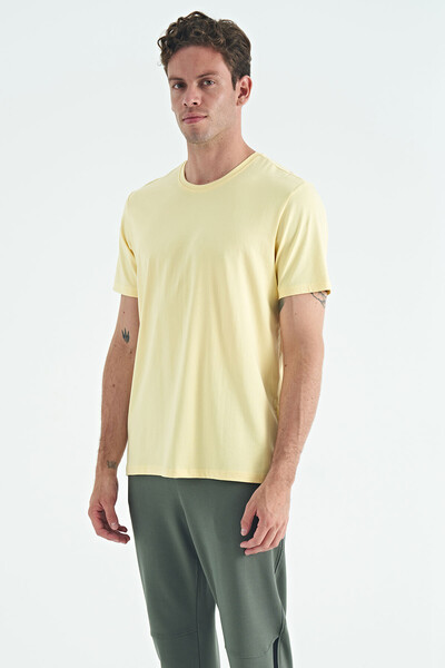 Tommylife Wholesale Crew Neck Standard Fit Basic Men's T-Shirt 87911 Yellow - Thumbnail