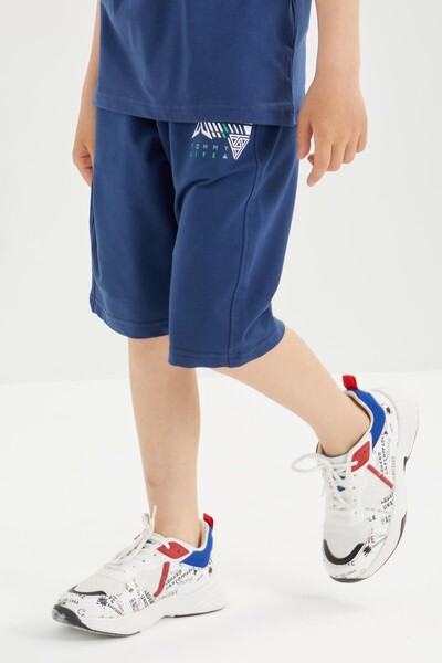 Tommylife Wholesale Crew Neck Standard Fit Boys' Shorts Set 10944 Indigo - Thumbnail