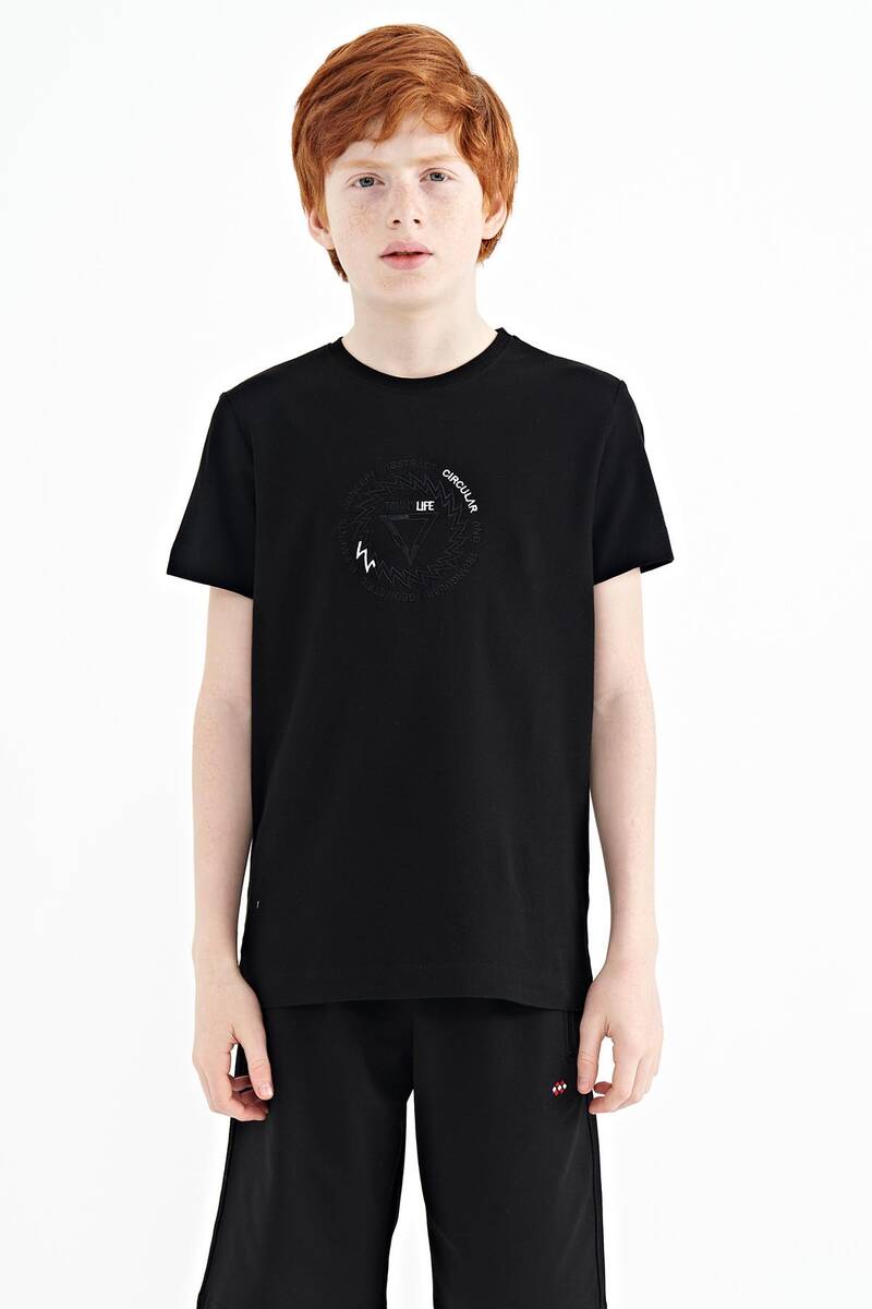 TOMMYLIFE - Tommylife Wholesale Crew Neck Standard Fit Boys' T-Shirt 11115 Black
