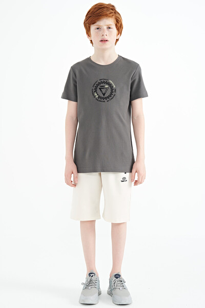 Tommylife Wholesale Crew Neck Standard Fit Boys' T-Shirt 11115 Dark Gray - Thumbnail