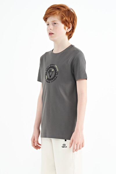 Tommylife Wholesale Crew Neck Standard Fit Boys' T-Shirt 11115 Dark Gray - Thumbnail