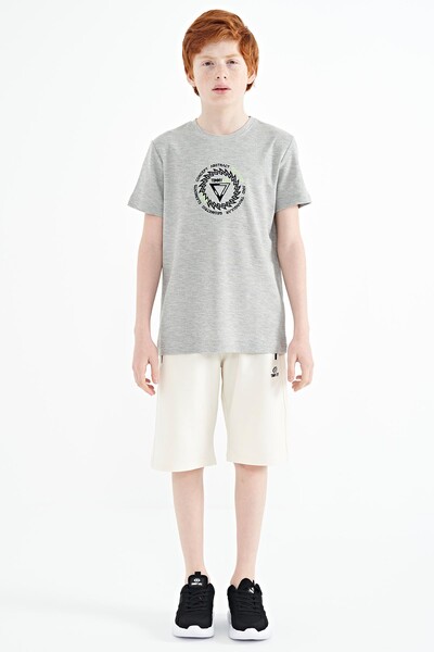Tommylife Wholesale Crew Neck Standard Fit Boys' T-Shirt 11115 Gray Melange - Thumbnail