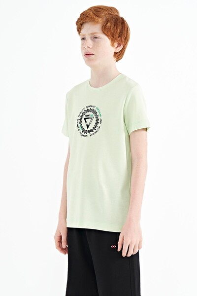 Tommylife Wholesale Crew Neck Standard Fit Boys' T-Shirt 11115 Light Green - Thumbnail