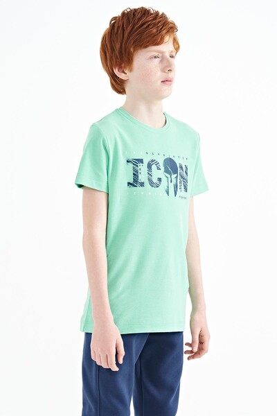 Tommylife Wholesale Crew Neck Standard Fit Boys' T-Shirt 11118 Aqua Green - Thumbnail